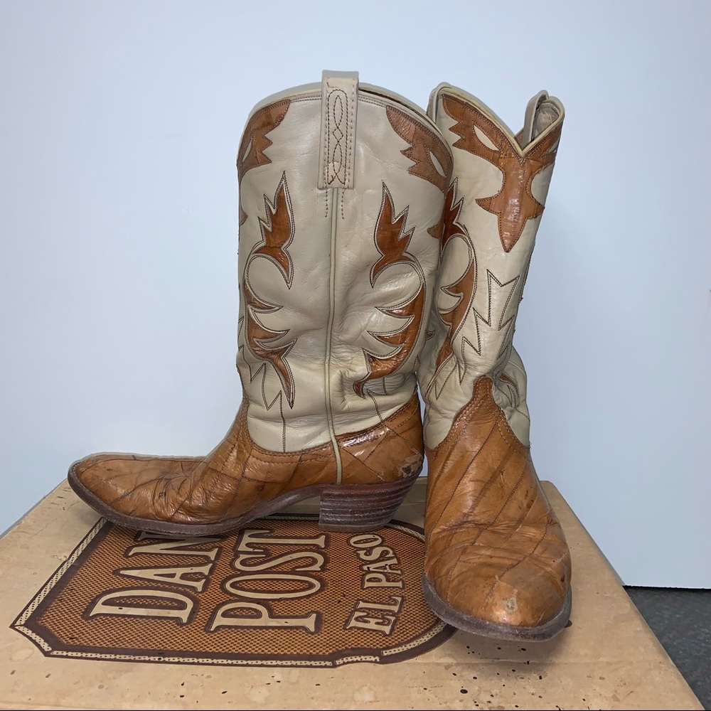 Dan Post Tan and Cream Heeled Boots